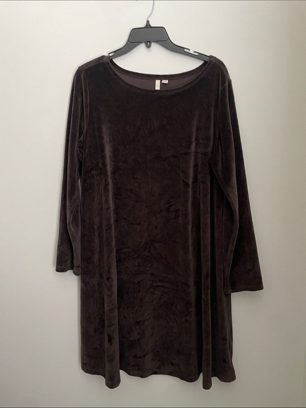 J.Jill Pure Jill Velour Dipped Hem Dress Women’s 1X Mocha Brown Long Sleeve